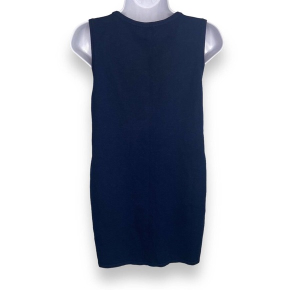 WHBM Sz Medium Textured Knit Sleeveless Sweater Tunic Side Slits Blue Geometric - Picture 3 of 13